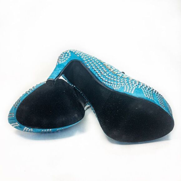 Two Lips Studlee Blue Studded Platform Heels Sz 6.5M - Picture 7 of 10